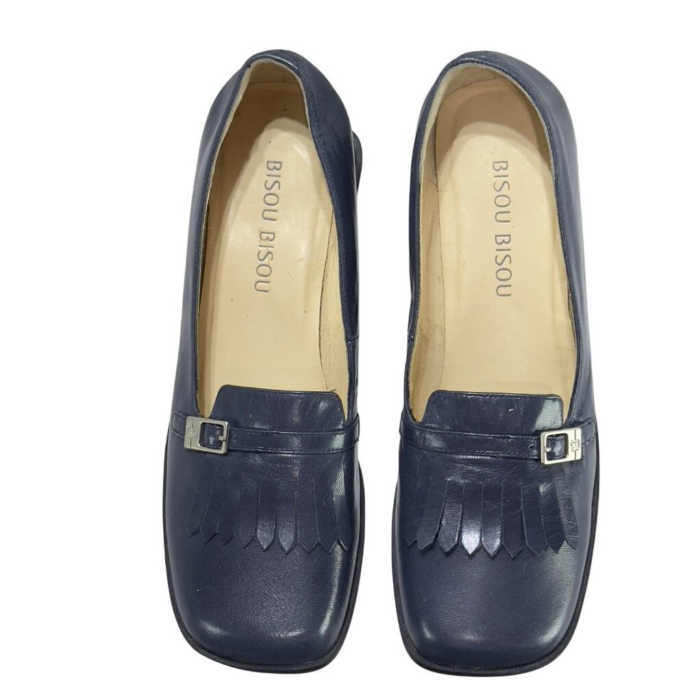 BISOU BISOU Dutch Navy Loafers Women's Leather Fringed Vamp Size 7.5N - Picture 12 of 13